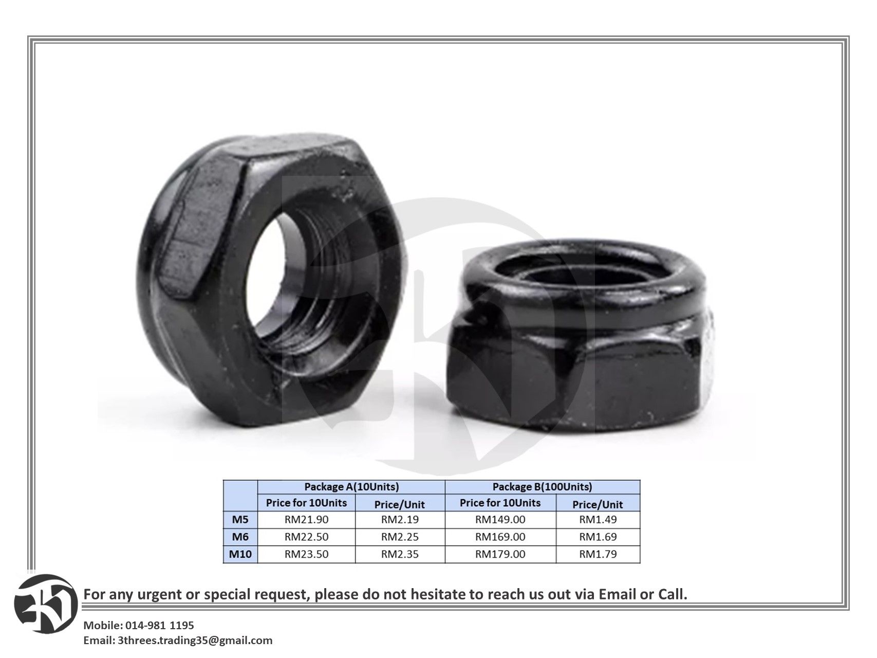 10ps/100pcs-Carbon Steel Locking Nut M5/M6/M10