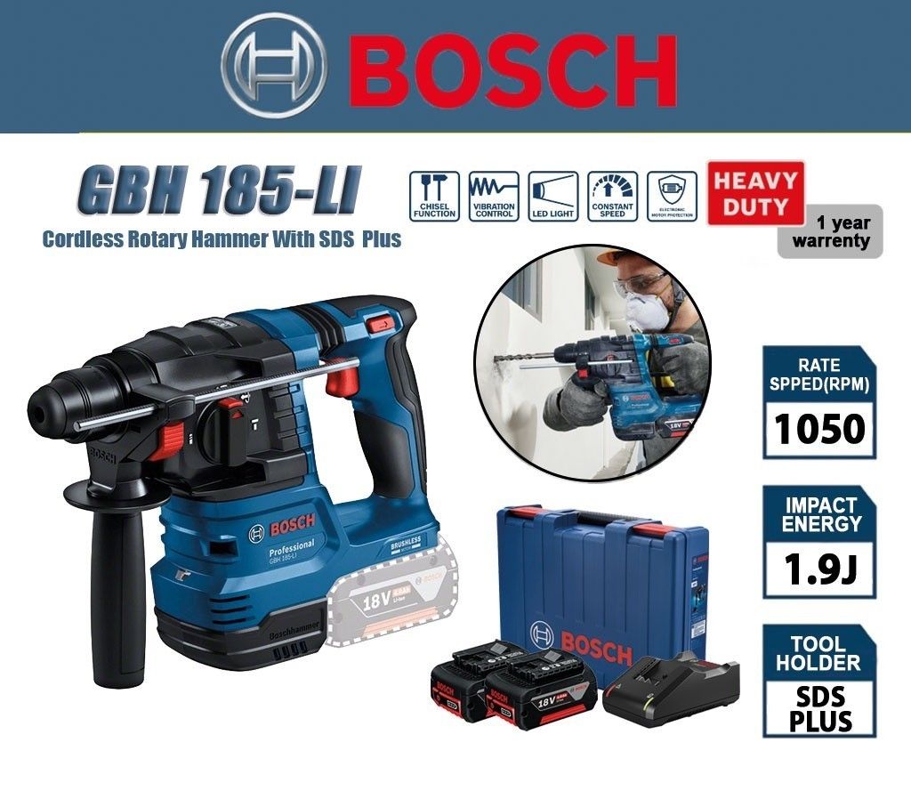 BOSCH GBH 185-LI 18V ROTARY HAMMER 2 X 4.0AH BATTERY
