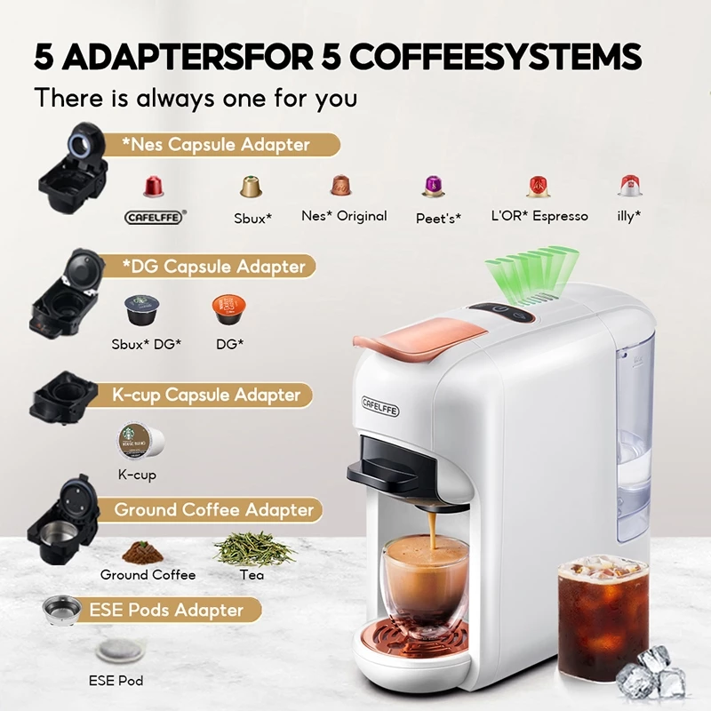 Cafelffe 5 In 1 Coffee Machine 19Bar Hot/Cold Brew Capsule Coffee Maker