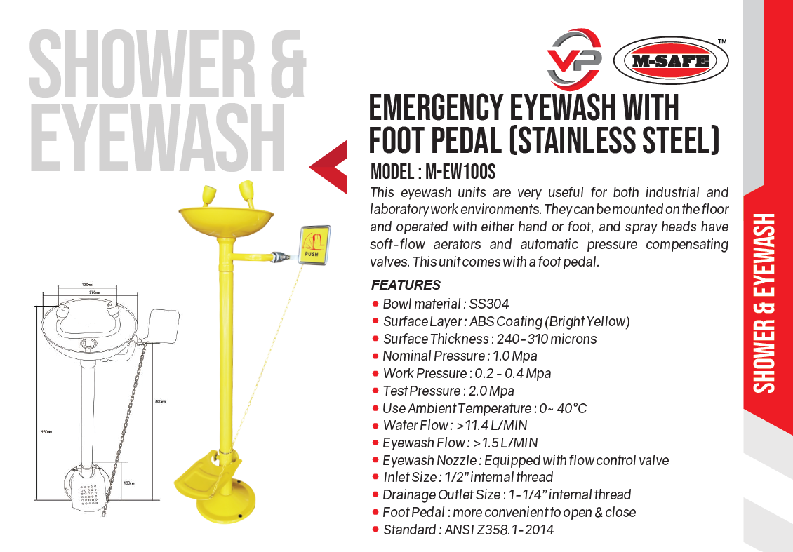EMERGENCY EYEWASH WITH FOOT PEDAL (STAINLESS STEEL) [WITH INSTALLATION]