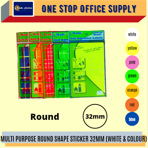 MULTI PURPOSE ROUND LABEL (DIA:32MM) -ALL COLOUR / Multi Purpose Label / Round Label / Sticker Label Colour / Multi Purpose Round Label