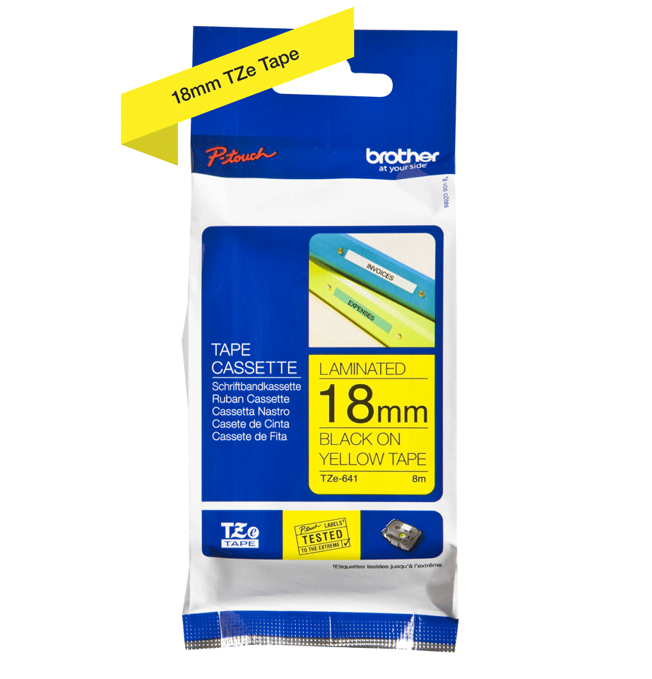 BROTHER P-TOUCH LABEL TAPE BLACK ON YELLOW 18MM (TZE641)