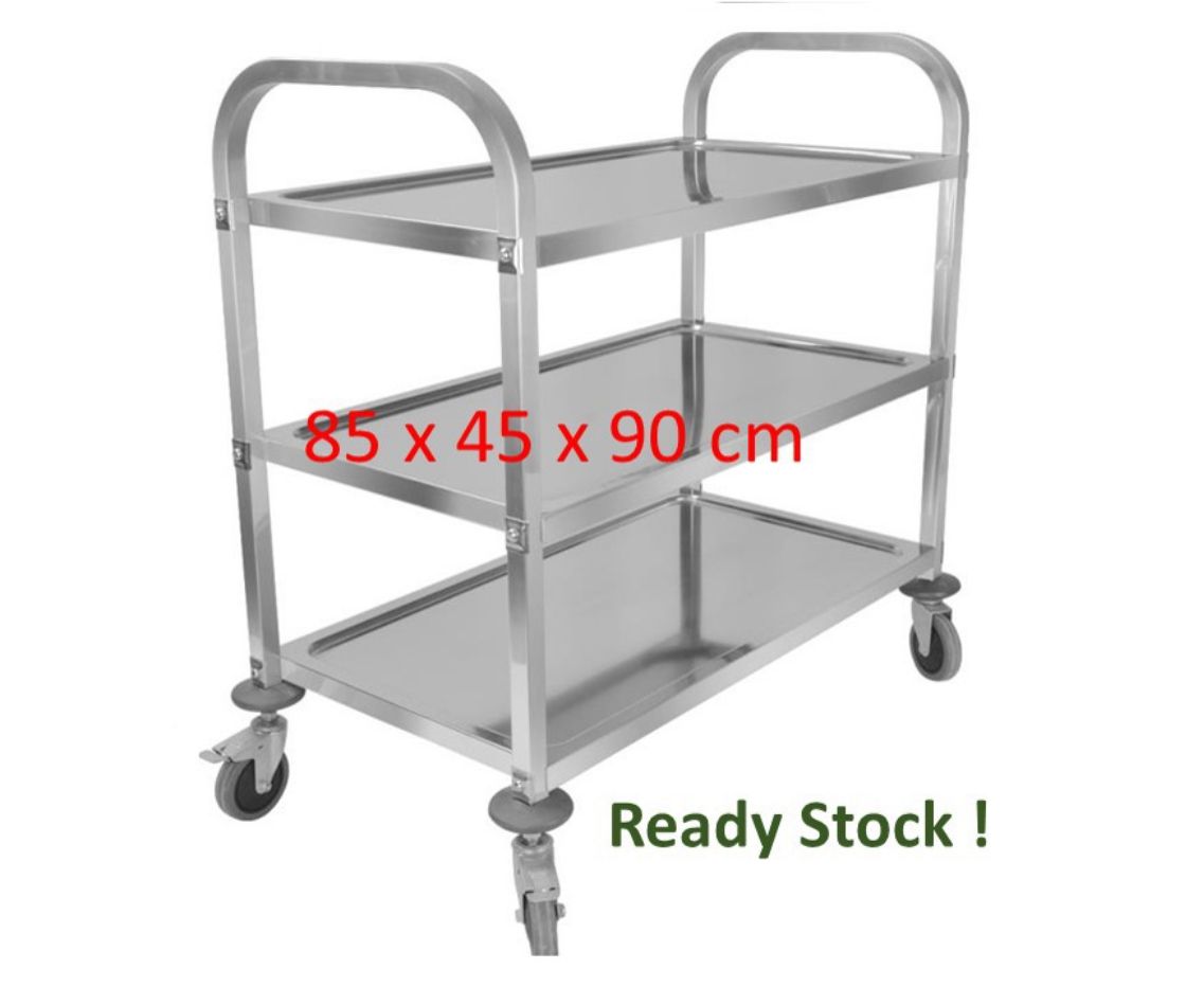 Stainless Steel 3 Tier Dining Knock Down Trolley - Medium (Size-85 x 45 x 90 cm)