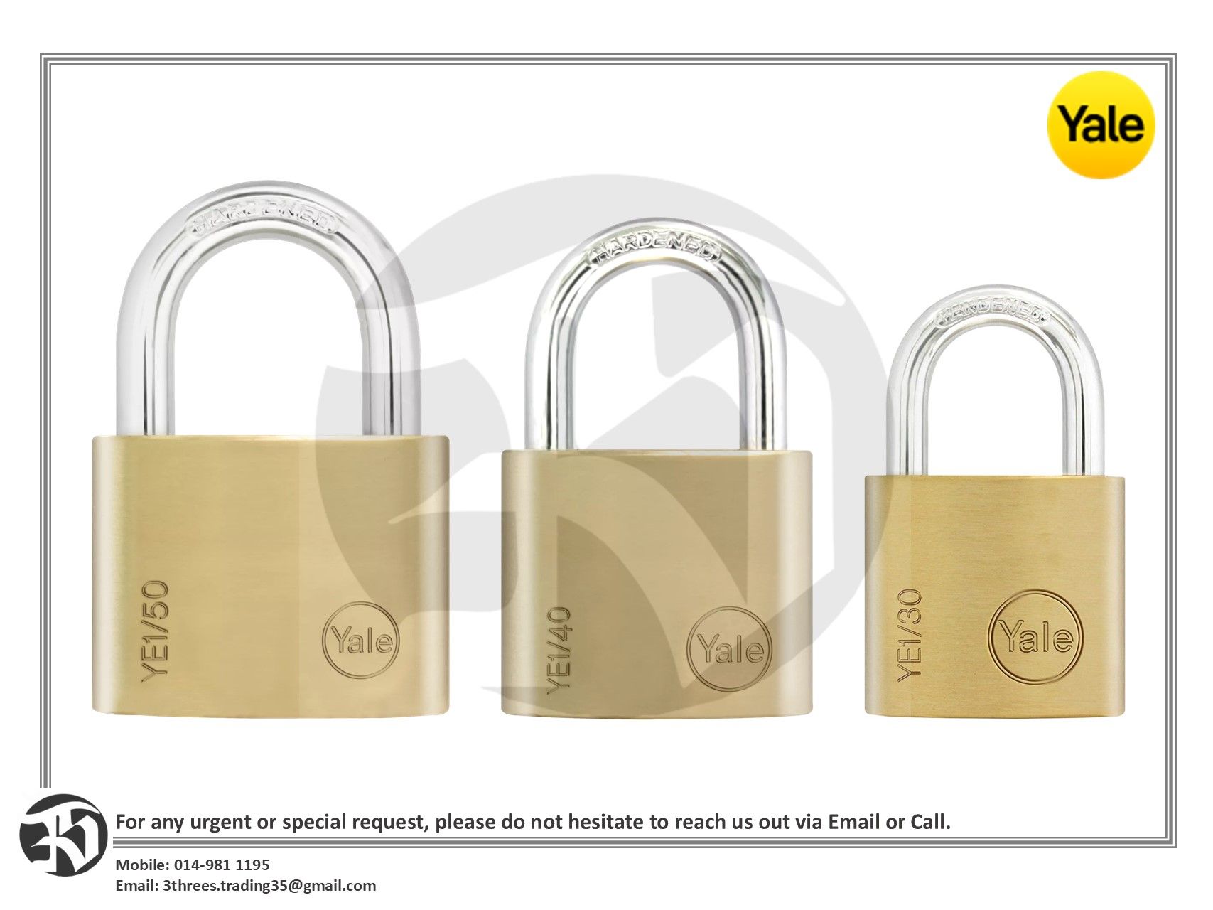 Yale YE1 Essential Brass Standard Shackle Padlock