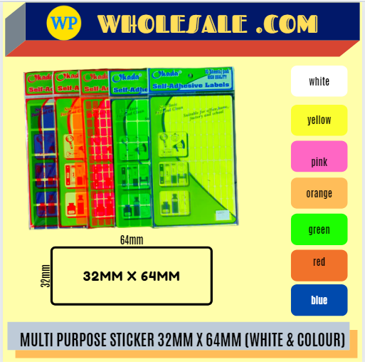 LABEL / MULTI PURPOSE / 32MM X 64MM / ALL COLOUR / STICKER LABEL / COLOUR LABEL