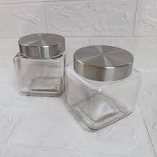 500ml Aluminium Airtight lid Square Glass Jar Container Thick quality kitchen organizer container Height 10cm Width 9cm