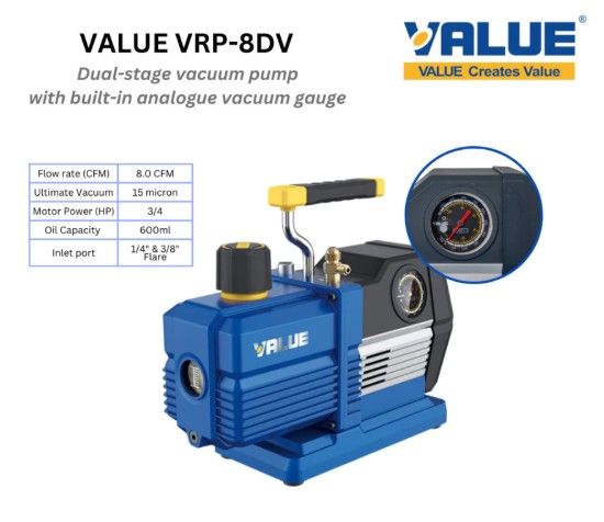VALUE Dual-stage Vacuum Pump with Built-in Analogue Vacuum Gauge VRP-8DV