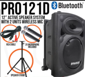 *Dynamax PRO121D 12" Active Speaker with USB, Bluetooth and 2 x Handheld Microphone