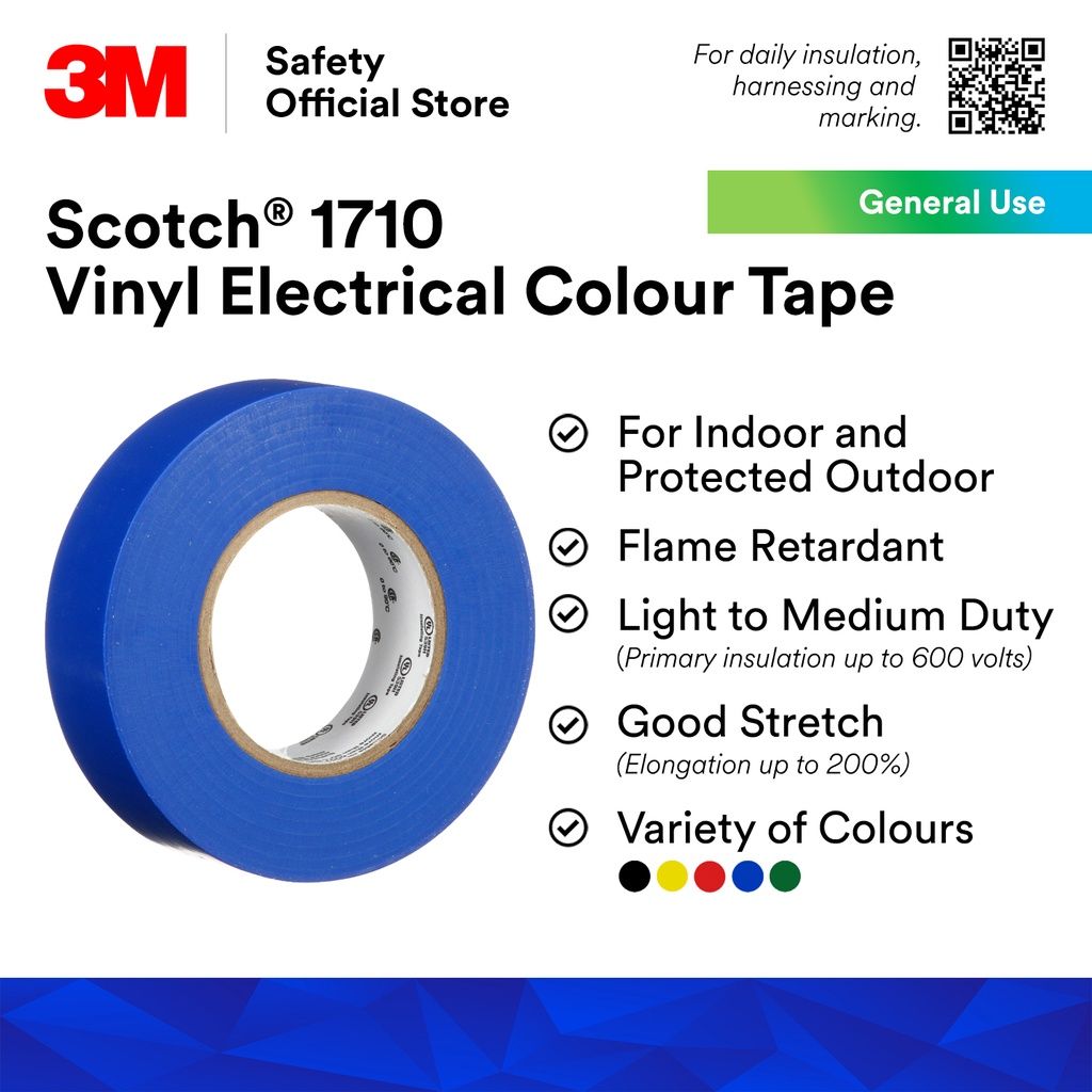 3M Scotch 1710 Blue Vinyl Electrical Insulation Tape 18 mm x 10 m