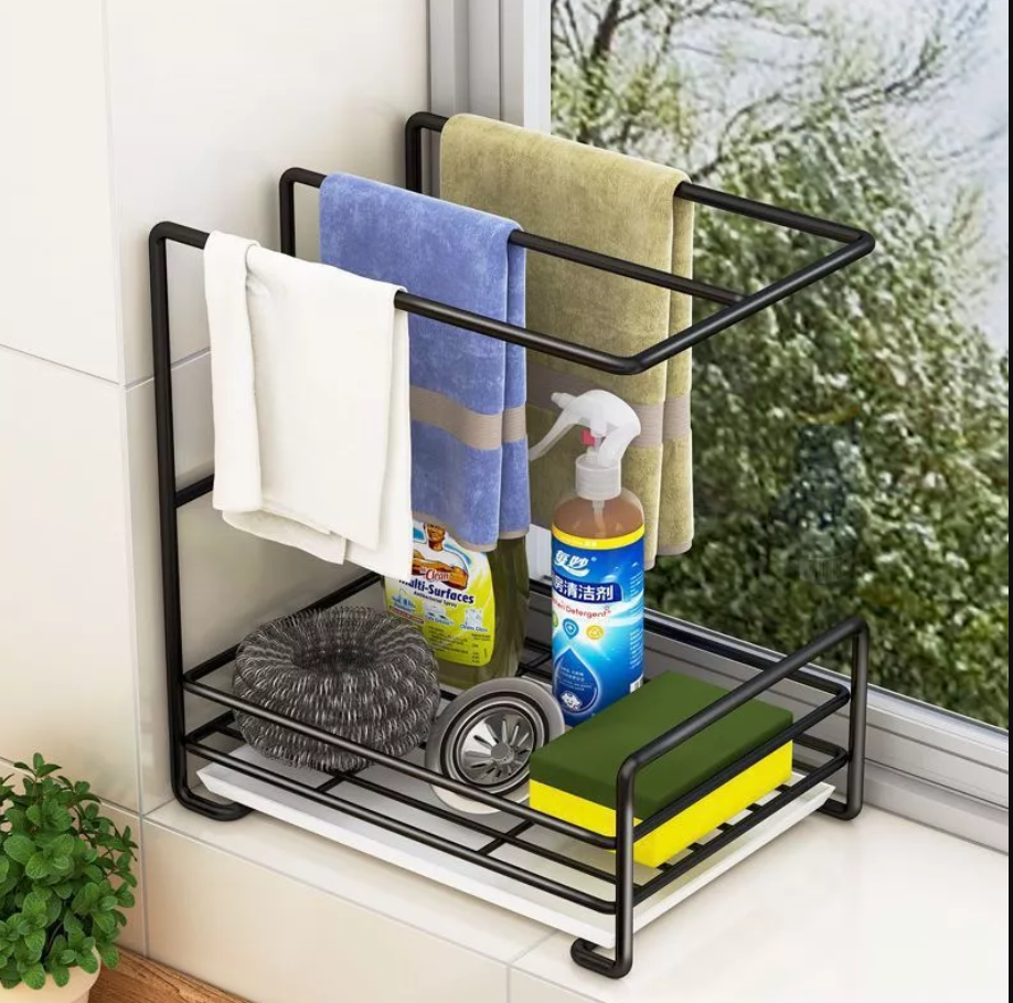 Kitchen Towel Hanger Rag Cloth Sponge Soap Holder Storage Organiser Rack Caddy Shelf Dapur Rak