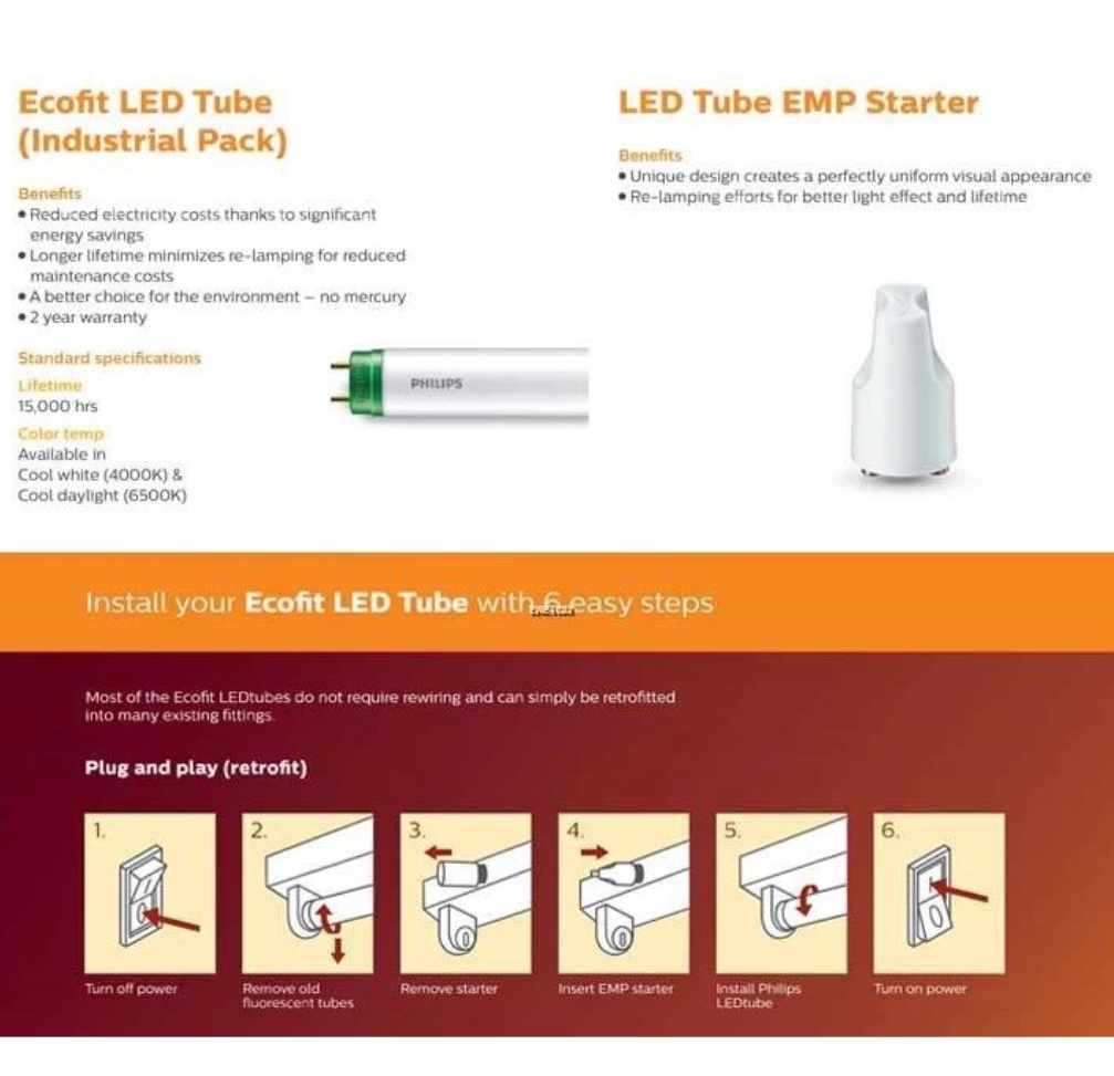 PHILIPS LED T8 18W 4FT TUBE 25PCS PER BOX