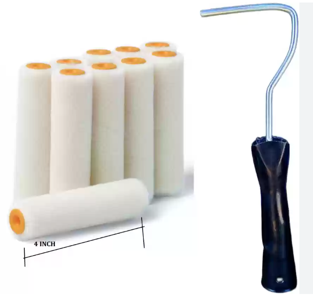 4 inch Epoxy Roller Brush Refill for Solvent Base Epoxy PU Floor Coating WITH 18" Handle Set for Solvent
