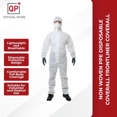 [STOCK CLEARANCE] NON WOVEN PPE DISPOSABLE COVERALL FRONTLINER COVERALL l SUT PELINDUNG l 连体防护服-XL