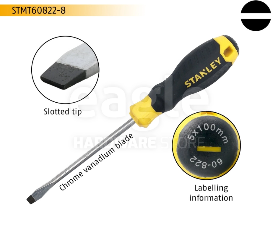 STANLEY STMT60822-8 5 X 100MM SLOTTED CUSHION GRIP SCREWDRIVERS