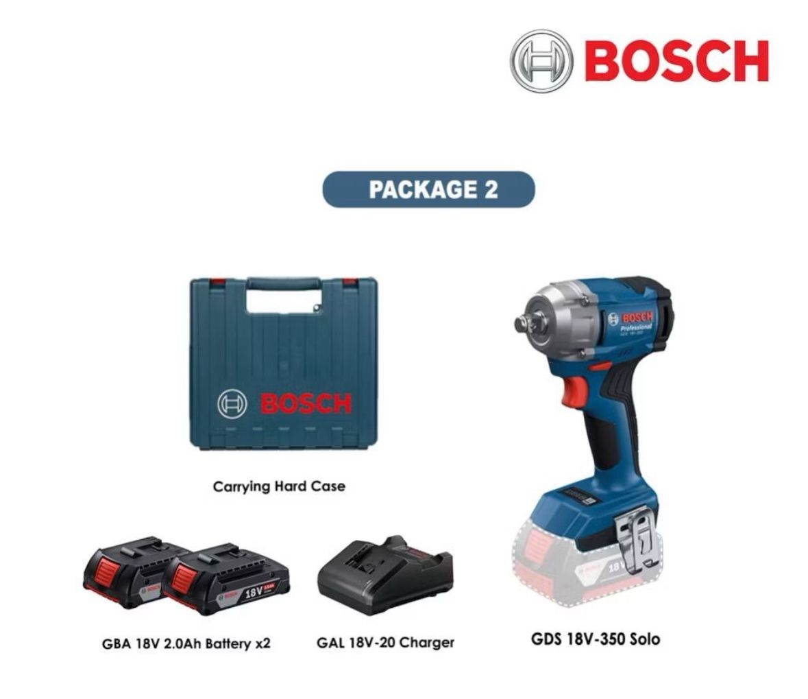 Bosch Cordless Compact Impact Wrench GDS 18v-350 (Battery 2.0 X 2 unit / Charger X 1 unit)