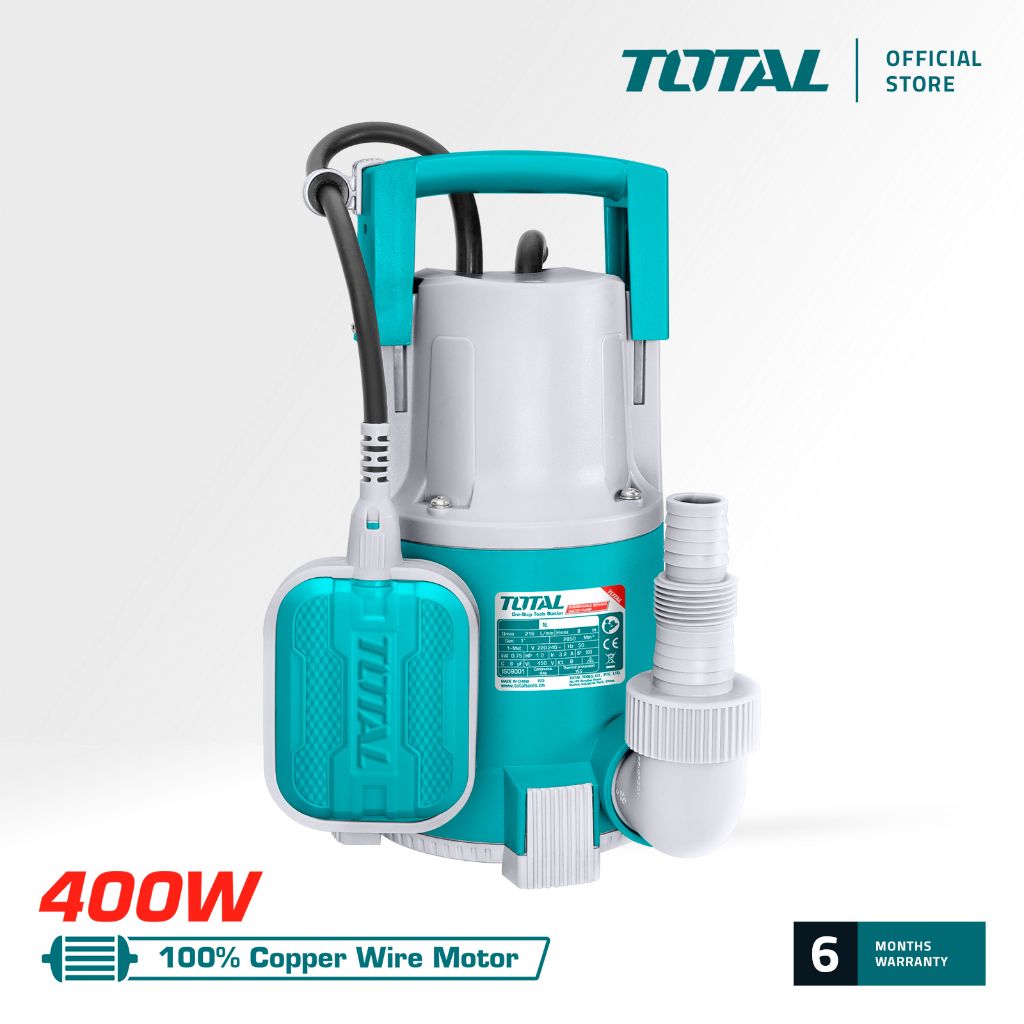 TOTAL SUBMERSIBLE PUMP FOR CLEAN WATER W/FLOAT SWITCH + CABLE (400W/0.5HP/8M/MAX. HEAD 8M/PIPE 1") TWP64001