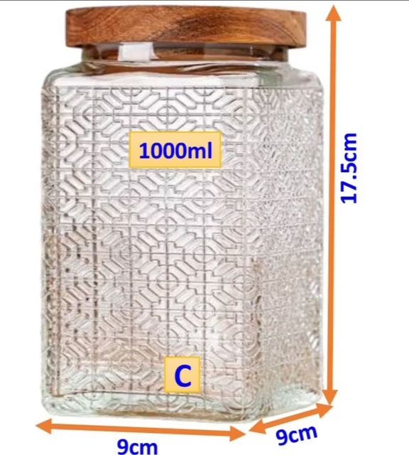 Airtight embossed pattern glass container Airtight glass jar Bekas kaca corak timbul kedap udara Balang kaca makanan
