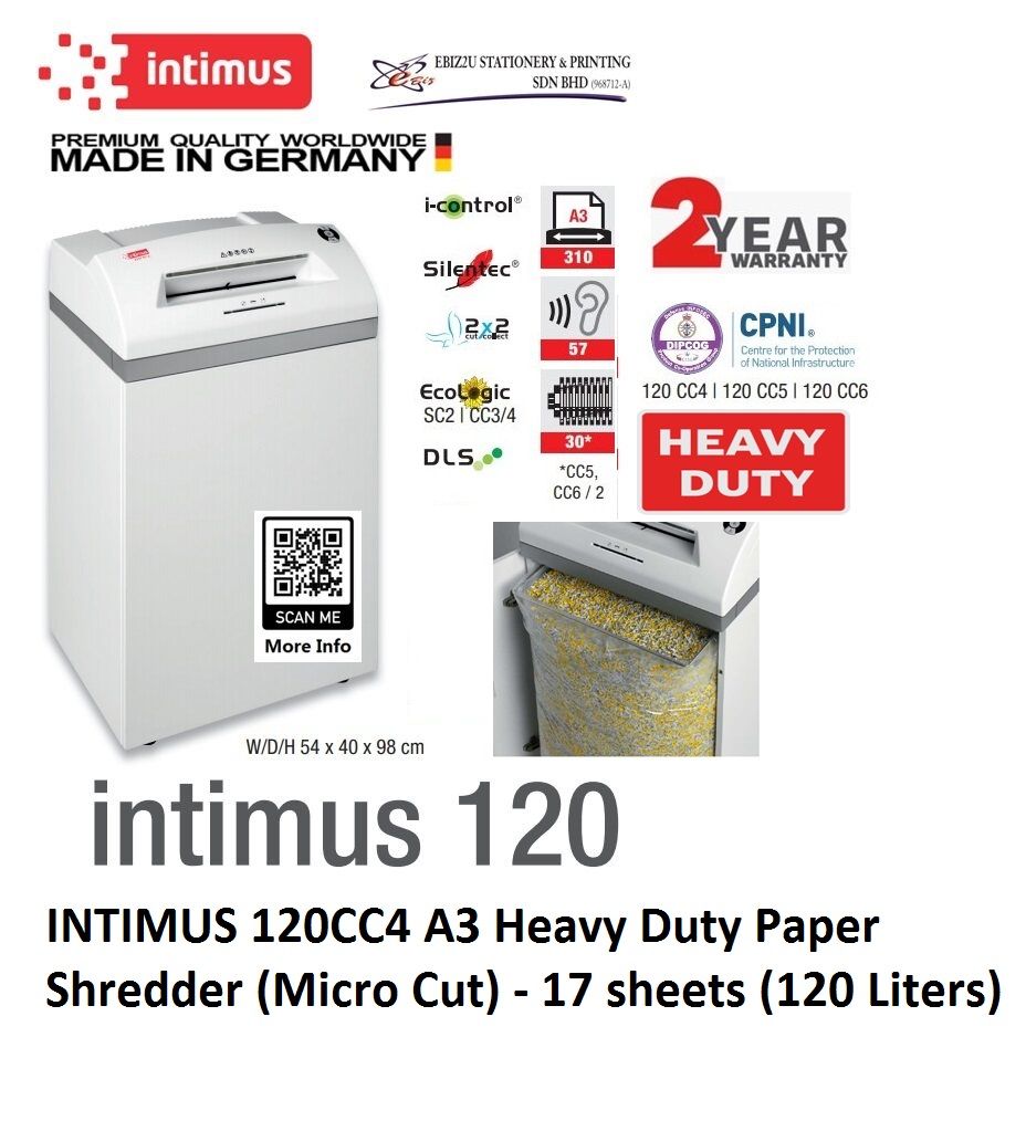 INTIMUS 120 CC4/CP5 A3 Paper Shredder (Shred Capacity: 15-17 Sheets, Micro Cut: 1.9x15mm, Bin Capacity: 120 Liters)_Made in Germany (INTIMUS 120 CP5)