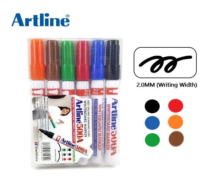 Artline 500A Whiteboard Marker Pen - Mix (6 in 1)