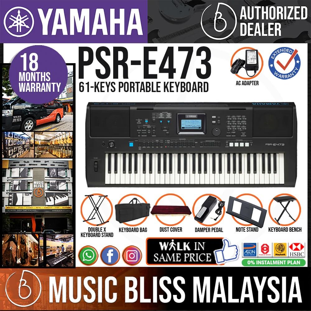 Yamaha *#Yamaha Keyboards PSR-E473 61-Keys Portable Beginner Keyboard Package