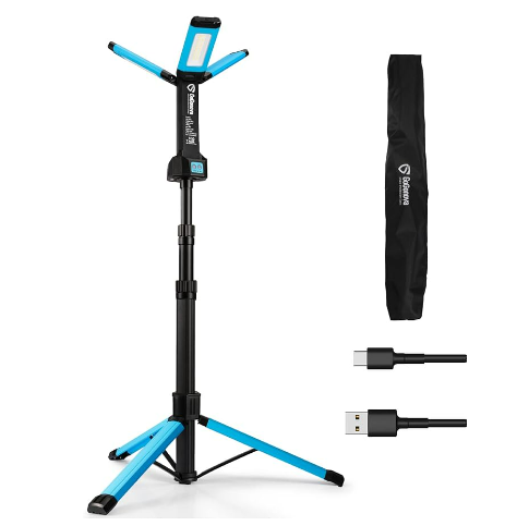 gogonova Rechargeable Work Light with Stand, GoGonova Cordless Work Light with Triple LED Lamps, 8AH Battery, 700/1200/2200 Lumen, 4000/6500K Dimmable Led Work Light Kit