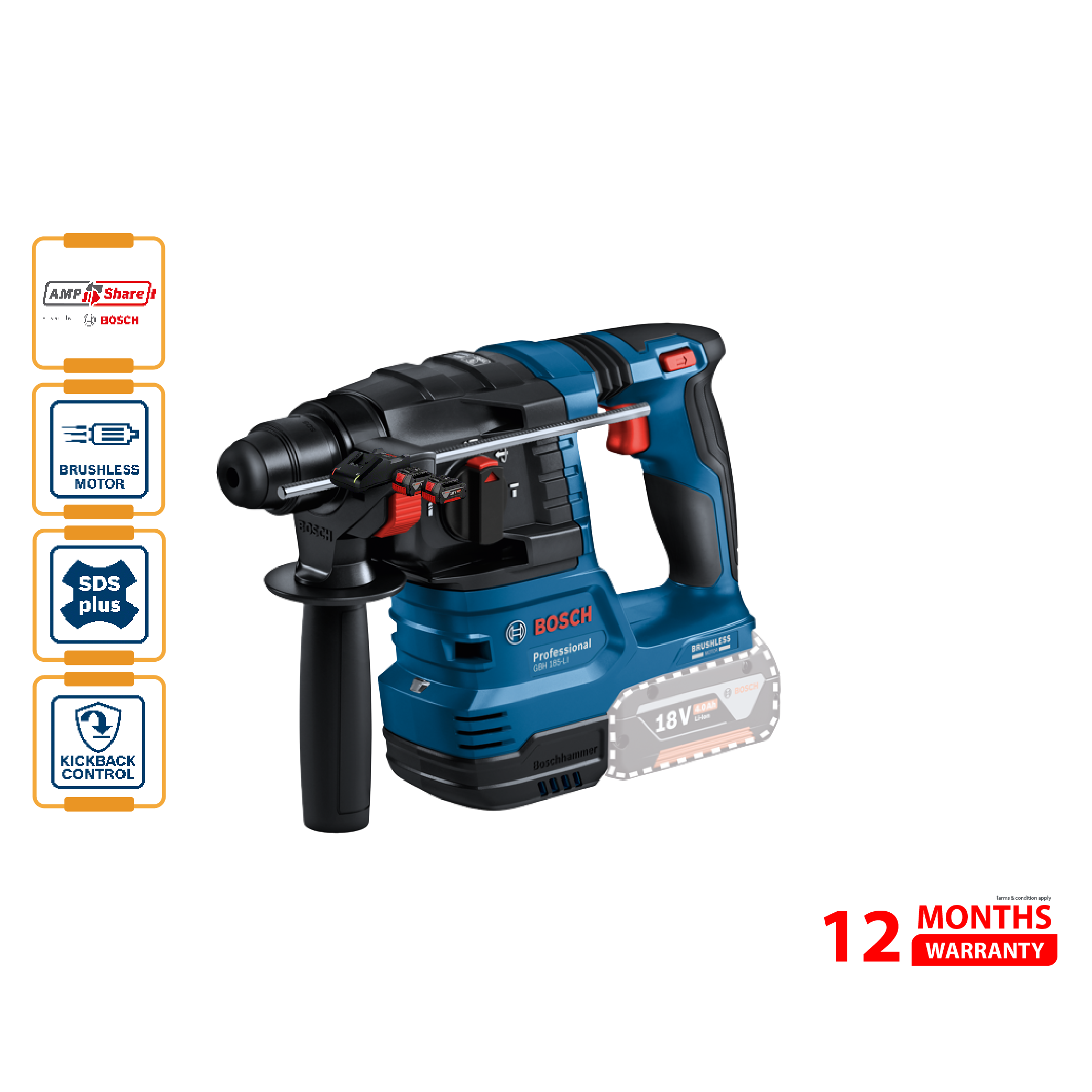 BOSCH GBH 185 LI Cordless Rotary Hammer with SDS plus (Solo) - Without battery & charger - 06119240L0