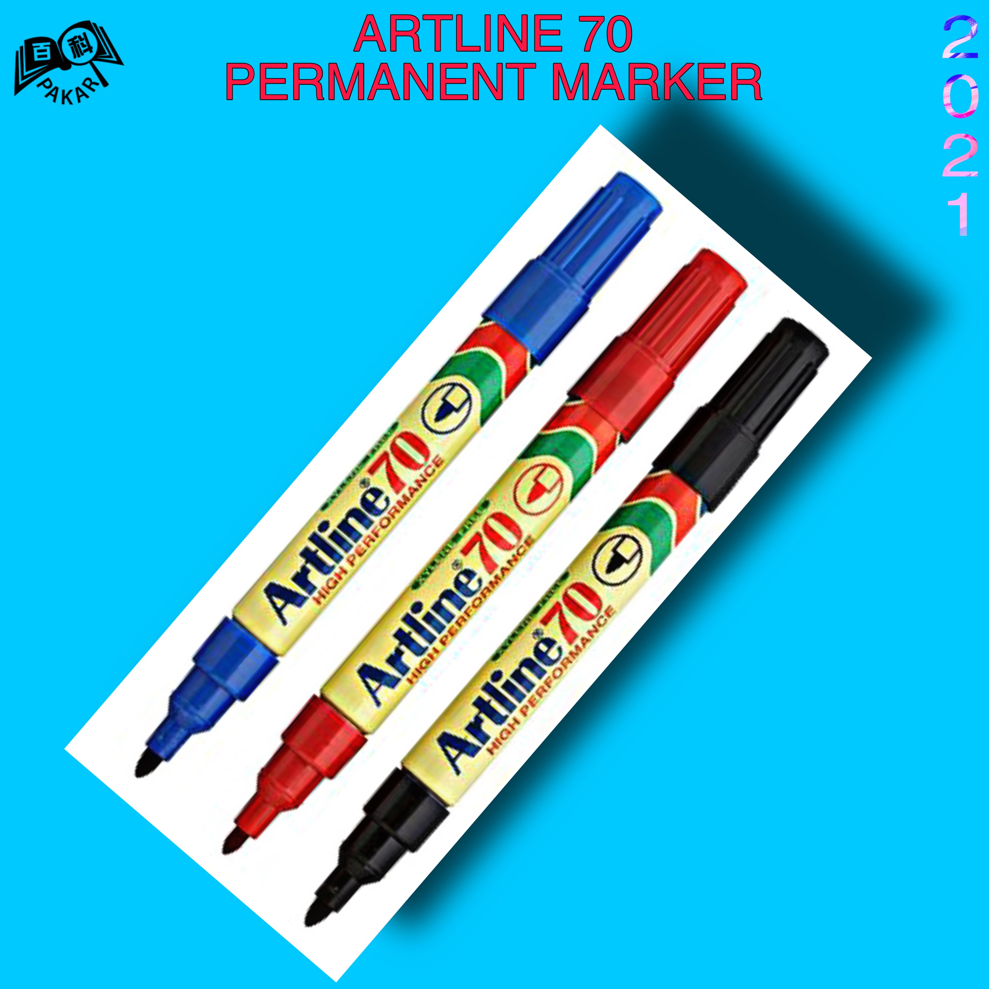 ARTLINE PERMANENT MARKER 70, 3 COLORS, BLACK, BLUE, RED