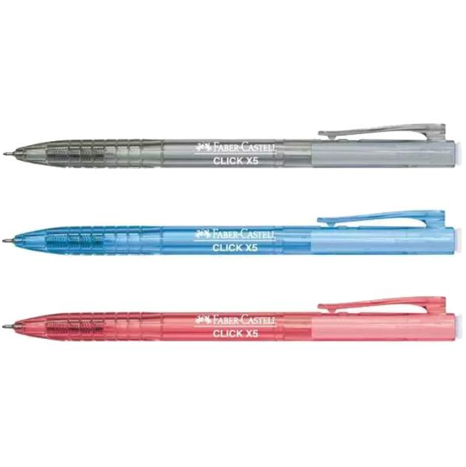 FABER-CASTELL CLICK X5 (XF) 0.5MM BALL POINT PEN (BLACK/BLUE/RED) (60 PCS / BOX)