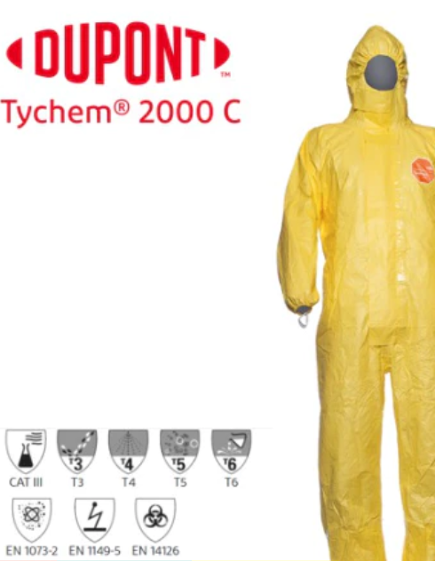 DuPont Tychem C 2000 2000C Mercury Hazmat Coverall with Hood Size S M L XL 2XL Tenorm Protection