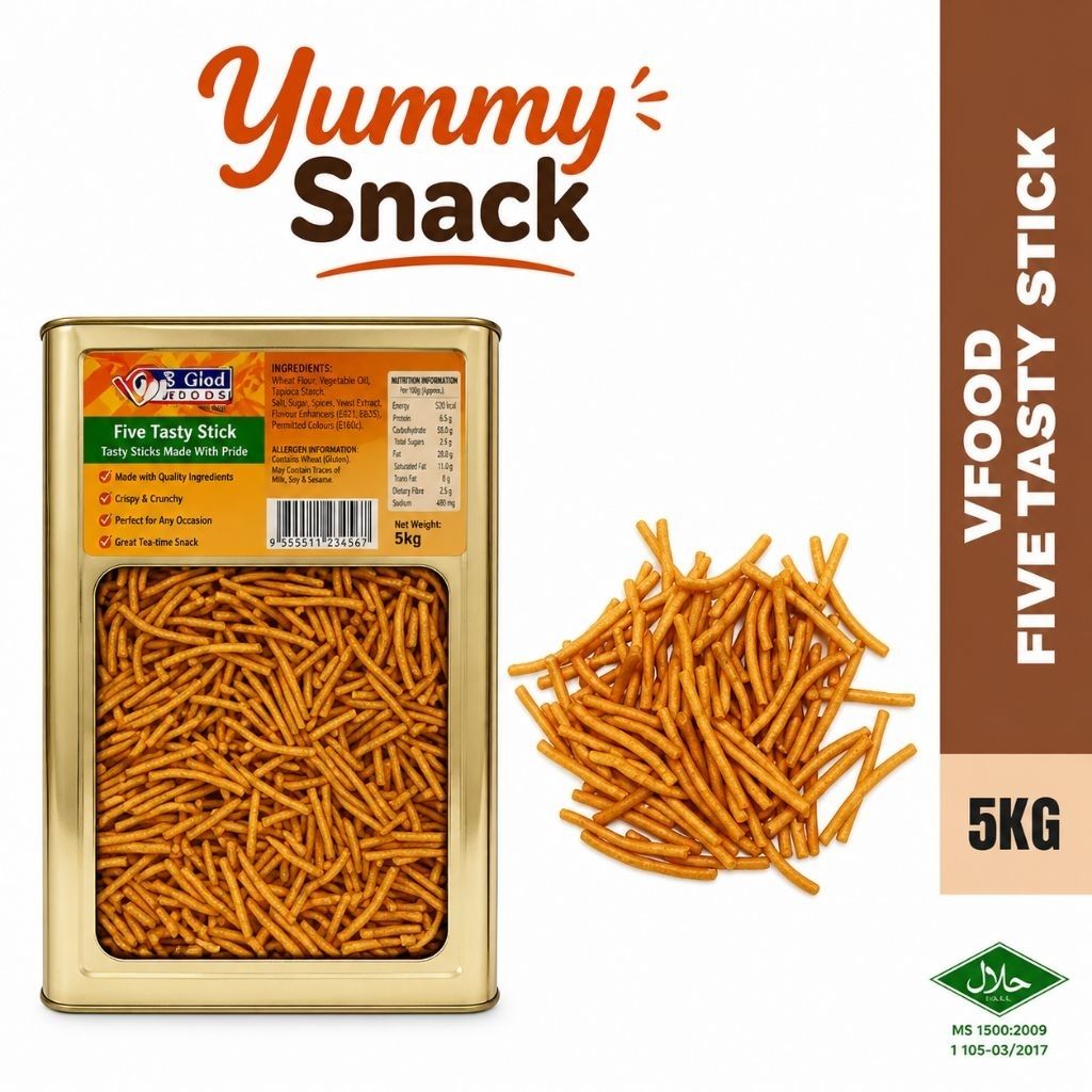 BISCUIT MIMI PEDAS (VFOODS FIVE TASTY STICK) TIN 5KG