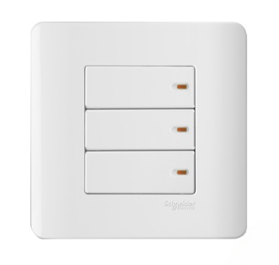 SCHNEIDER ZENCELO E8433_1_WE_G11 16AX 250V 3GANG 1WAY SWITCH WITH ONDICATOR (WHITE)