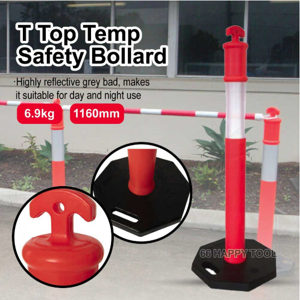 Portable Reflective Delineator Post Pole Black Heavy Base Safety Cone Traffic Parking Road Safety 116CM