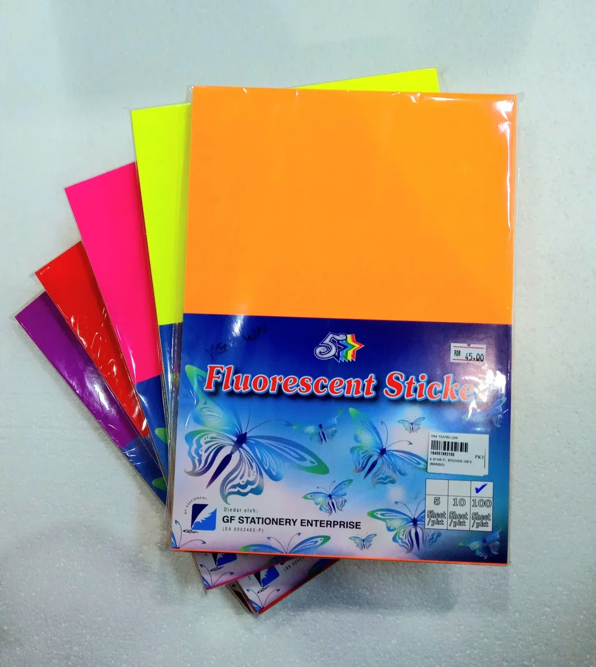 A4 FLUORESCENT STICKER - 100'S