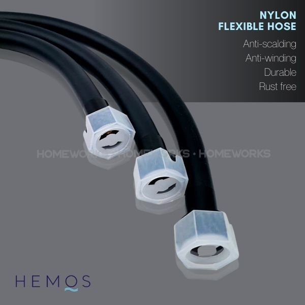 HEMOS BATHROOM TOILET PARTS 400,500,600,800MM NYLON PVC HIGH PRESSURE FLEXIBLE HOSE PIPE (BLACK,SILVER) 500MM
