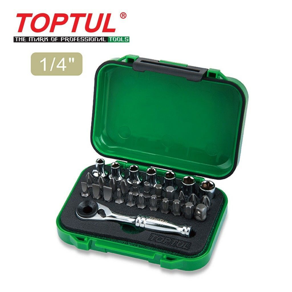 TOPTUL 30PCS 1/4" DR. MINI RATCHET SOCKET & BIT SET GABW3001