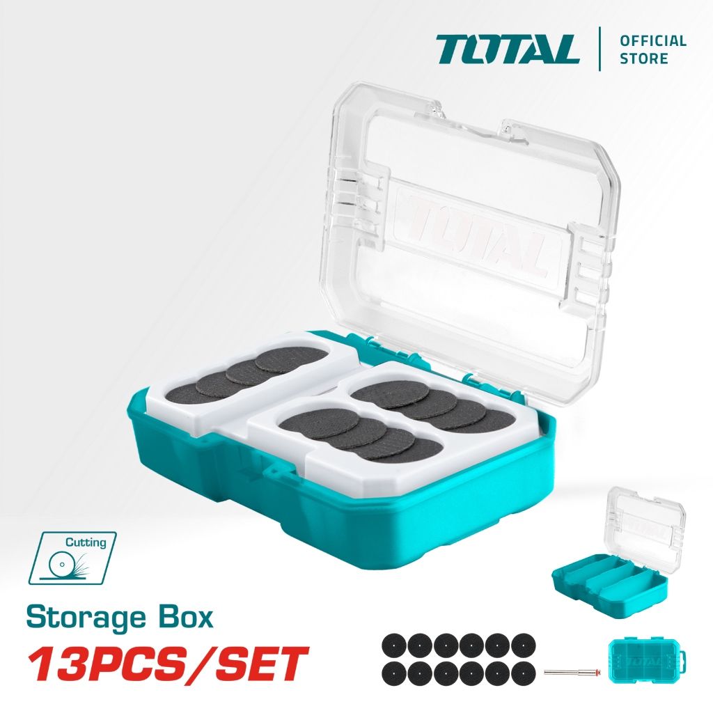 TOTAL ACCESSORIES FOR MINI DRILL (13 PCS) WITH CUT-OFF WHEELS (12 PCS) + MANDREL FOR MINI GRINDER TAKMG3013