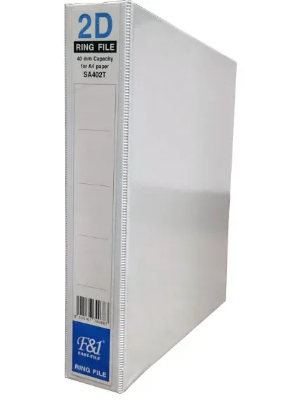 2S PVC 2D Ring File A4 White 40mm