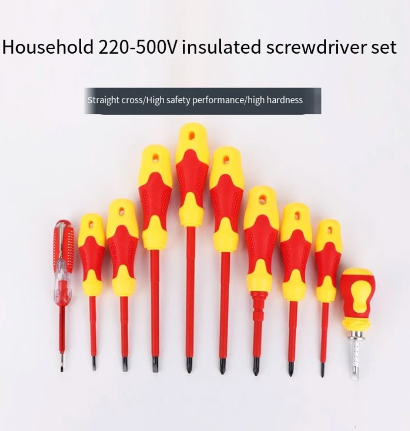 Insulated Screwdriver Set 10 x Insulated Screwdriver Set Electrician Dedicated Magnetic Precision CR-V High Voltage 1000V Slotted Phillips Hand Tools