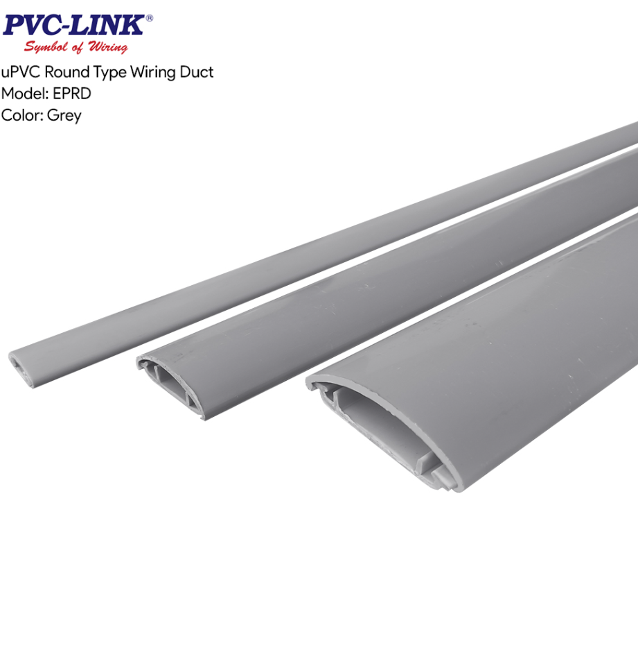 PVC-LINK - GREY UPVC ROUND TYPE HIGH IMPACT TELEPHONE & COMPUTER WIRING DUCT