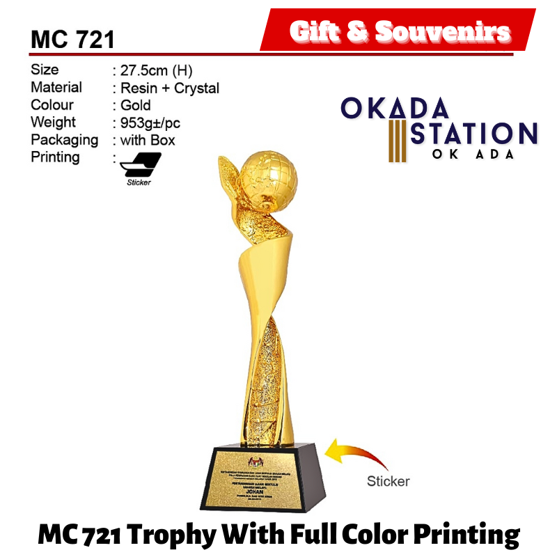 GIFT & SOUVENIRS : MC 721 TROPHY WITH FULL COLOR PRINTING / CRYSTAL AWARD / AWARD TROPHY / TROFI / 27.5CM(H) / 1PC