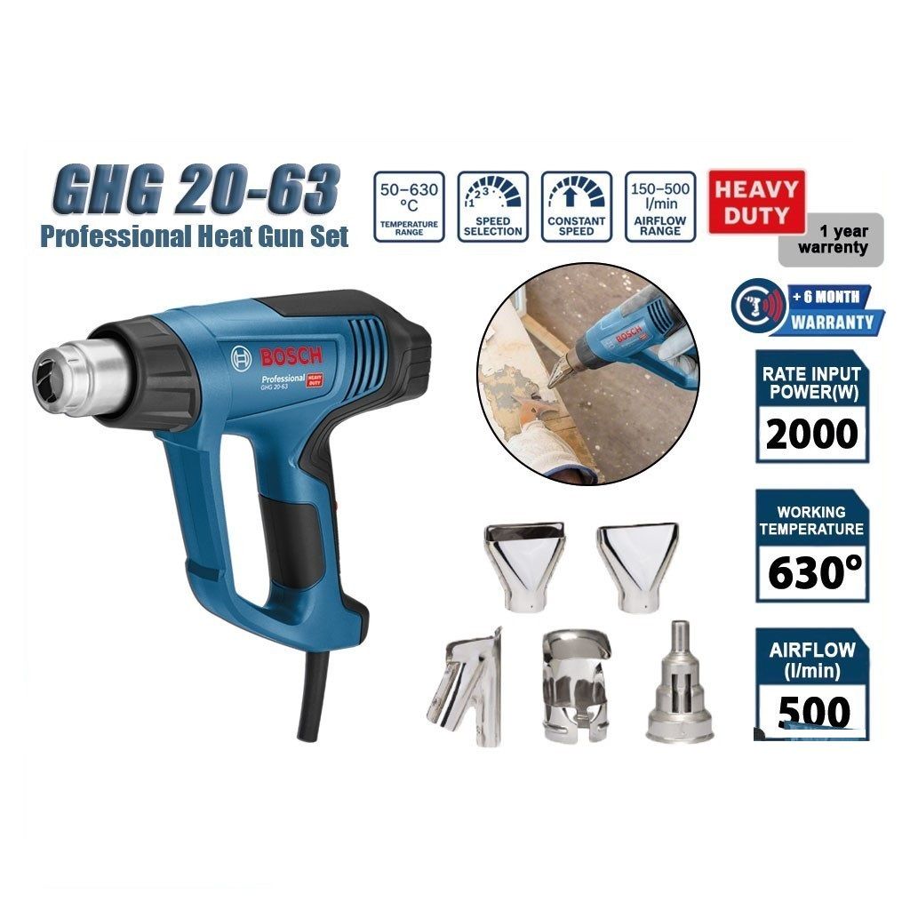 BOSCH GHG 20-63 KIT Professional Heat Hot Air Gun With 5pcs Accessories