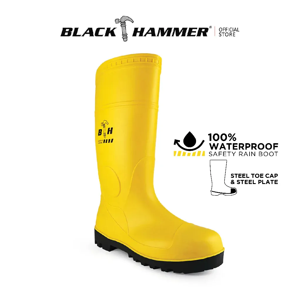 BLACK HAMMER SAFETY RAIN BOOTS W/ STEEL TOE CAP AND MIDSOLE BH (LL2) YELLOW