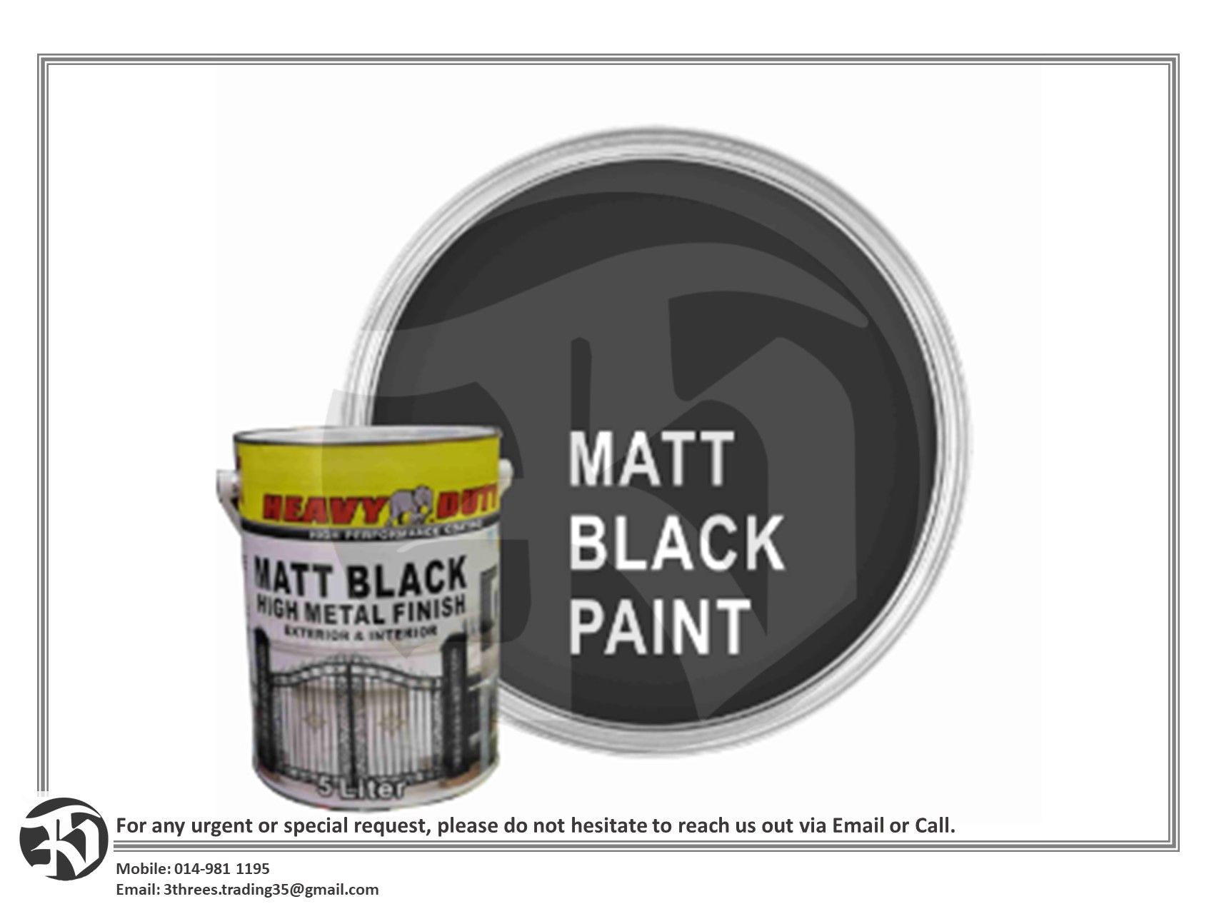 MATT BLACK ( 5L ) 5 LITER HIGH METAL FINISH EXTERIOR & INTERIOR MATT FINISH BLACK