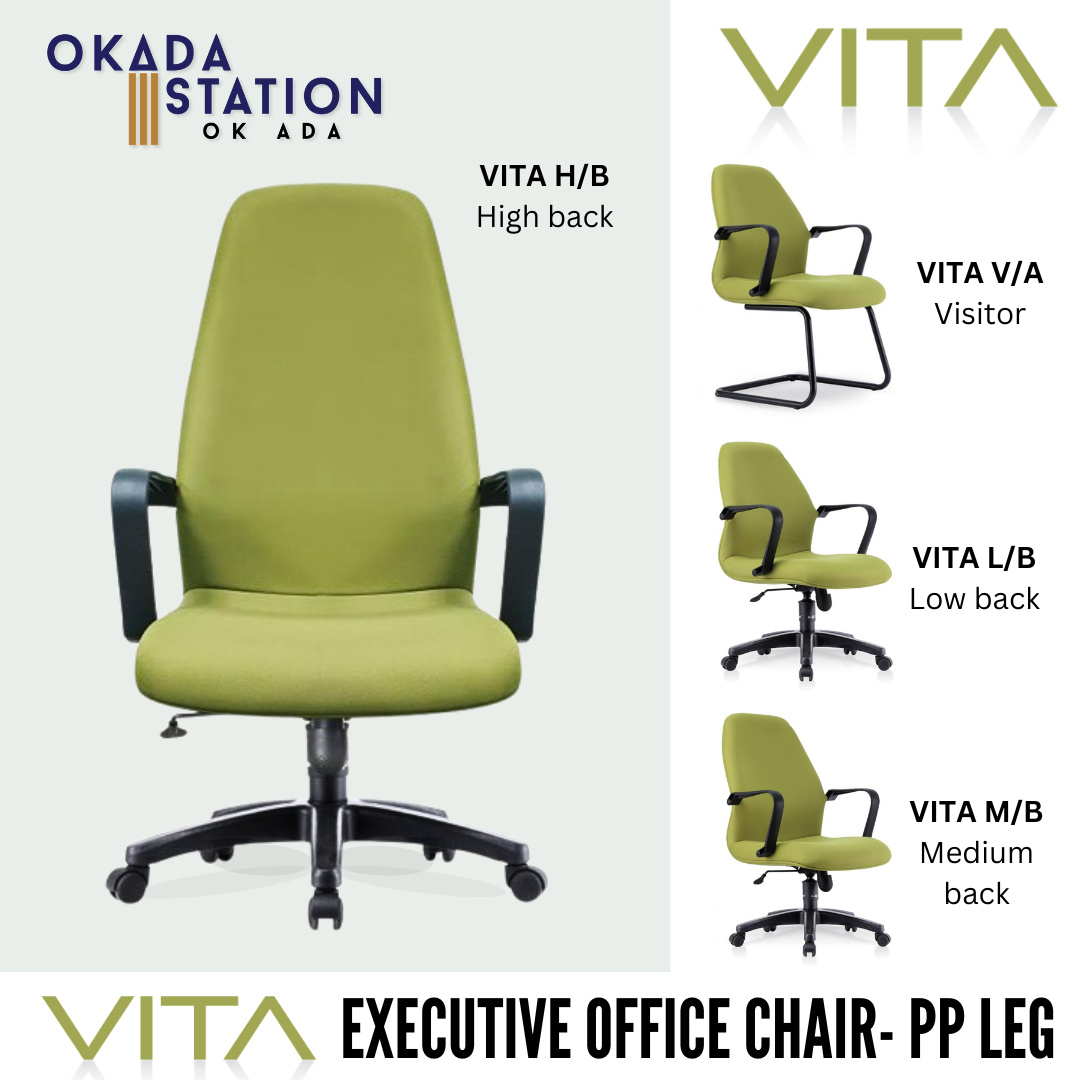 VITA ERGONOMIC OFFICE CHAIR - ALL SIZE / EXECUTIVE SERIES / OFFICE CONFERENCE CHAIR / OFFICE SWIVEL CHAIR / ERGONOMIC CHAIR / EXECUTIVE CHAIR / DIRECTOR CHAIR / OFFICE CHAIR / PP BASE / FABRIC / PU LEATHER / VITA