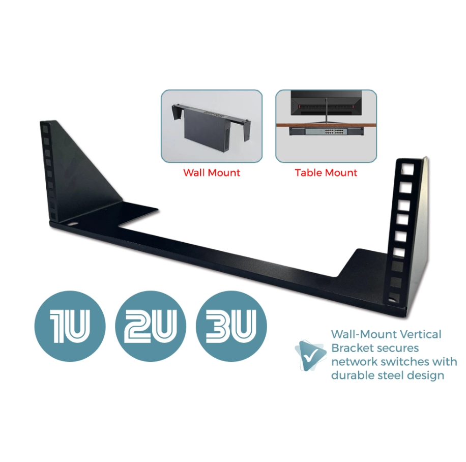 1U 3U WALL MOUNT VERTICAL NETWORK SWITCH BRACKET COLD ROLLED STEEL OPEN FRAME DURABLE