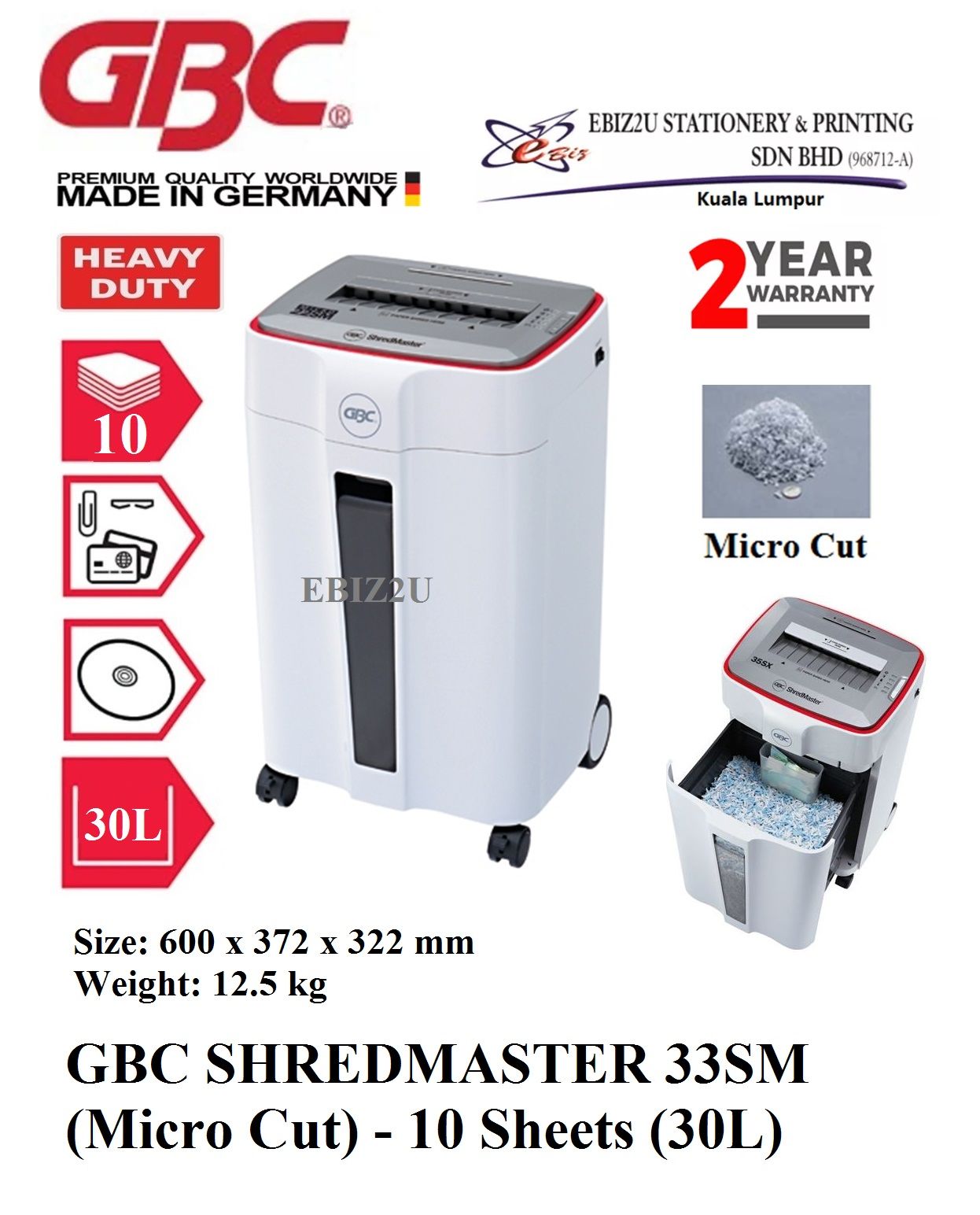 GBC SHREDMASTER 33SM Paper Shredder (Micro Cut) - 10 Sheets (30L) (Mico Cut, Paper Shredder, Shredder Machine, Office Shredder, Heavy Duty Shredder, Mesin Penghancur Kertas)