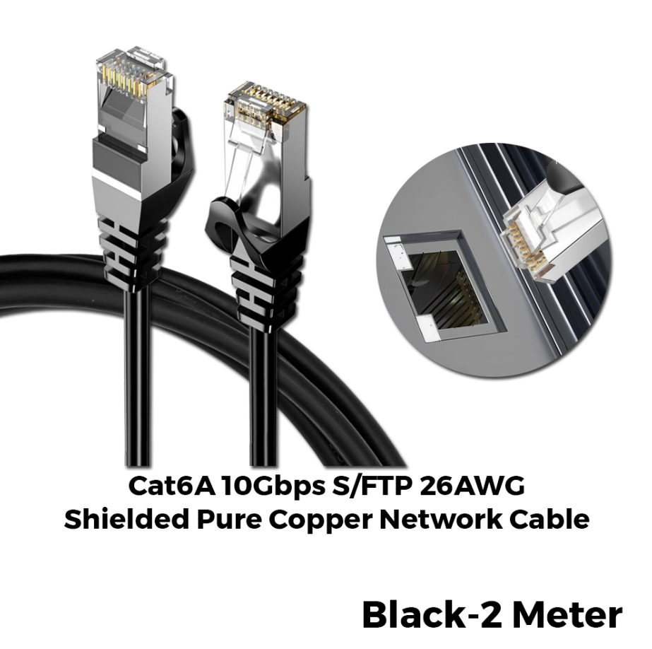 CAT6A S/FTP 26AWG PATCH CORD 10GBPS HIGH-SPEED RJ45 PURE COPPER GOLD-PLATED DURABLE PVC (2M / 3M)