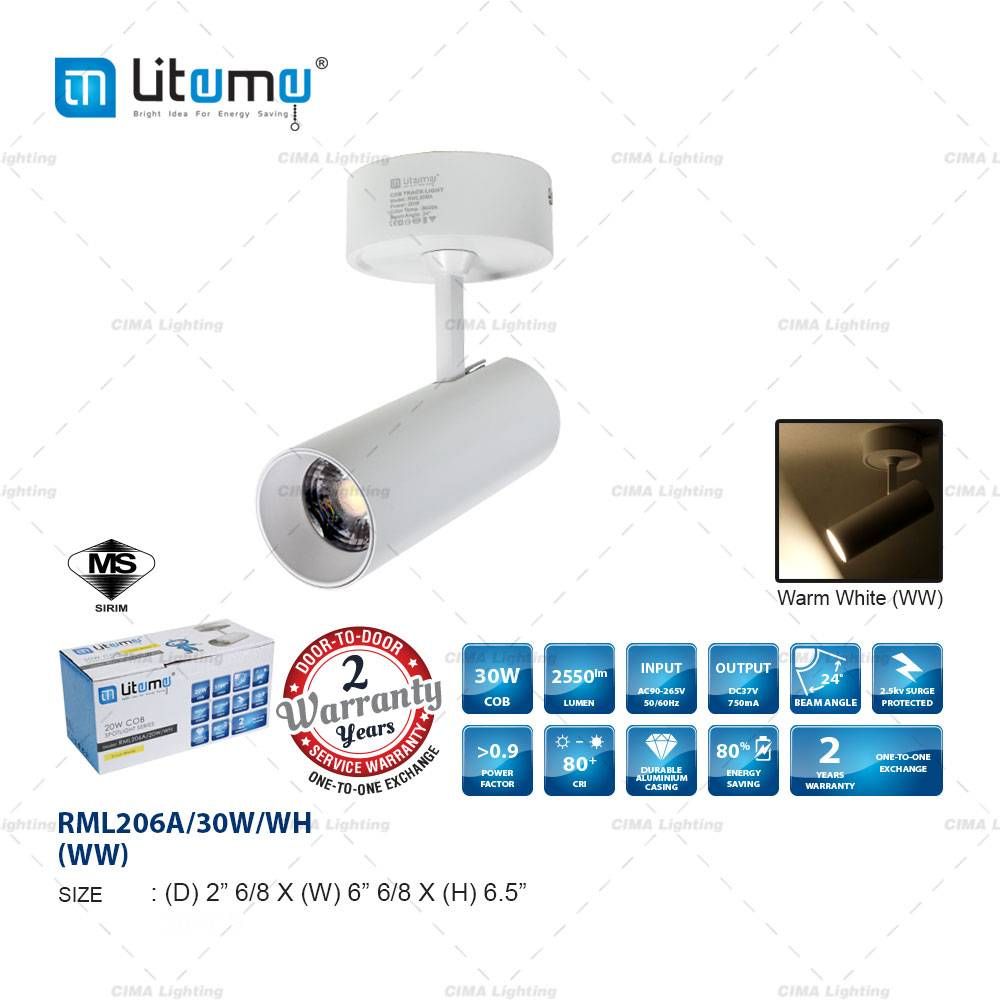 *LITEME RML206A 30W BLACK/WHITE ROUND CEILING LED SPOT LIGHT