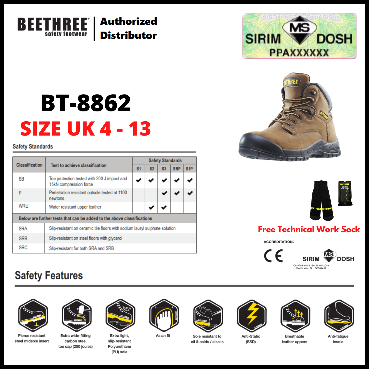 BEETHREE SAFETY FOOTWEAR BT-8862 5.0-inch Lace-Up Ankle Boots
