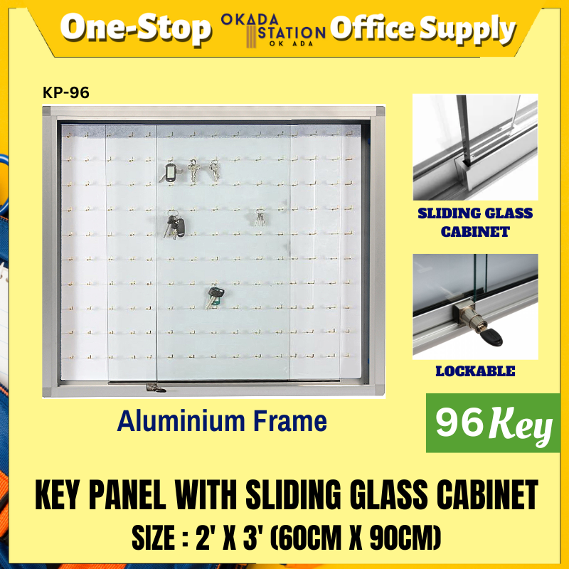 KP-96 KEY PANEL WITH SLIDING GLASS CABINET (ALUMINIUM FRAME) - 2' X 3' / KEY PANEL / PANEL / KEY CABINET / KEY PANEL WITH ALUMINIUM FRAME / SLIDING GLASS CABINET KEY PANEL / 96 KEY